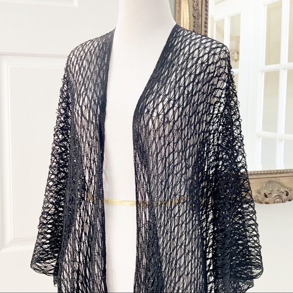 Sheer Net Black Shawl Swimsuit Cover Up - Picture 4 of 8